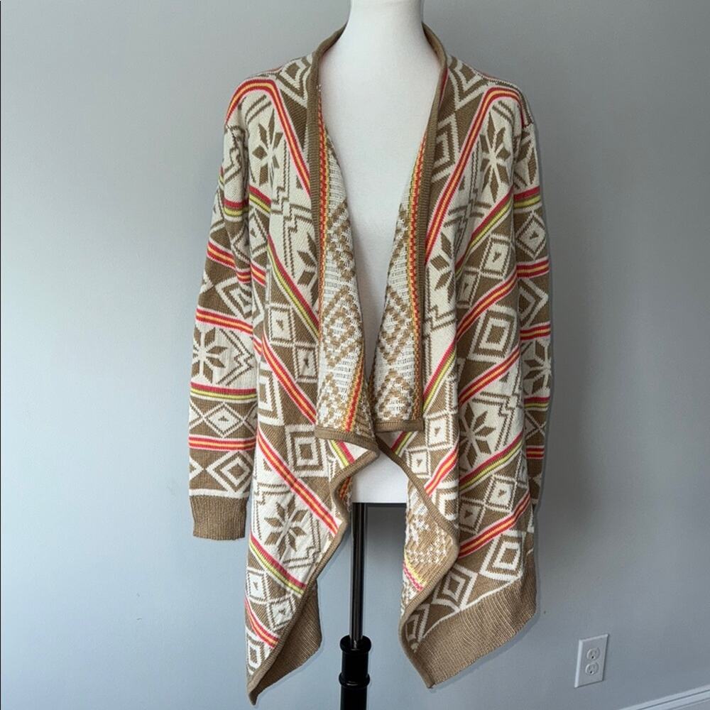 L Love Geometric Aztec Open Front Long Sleeve Cardigan Sweater Women's M/L